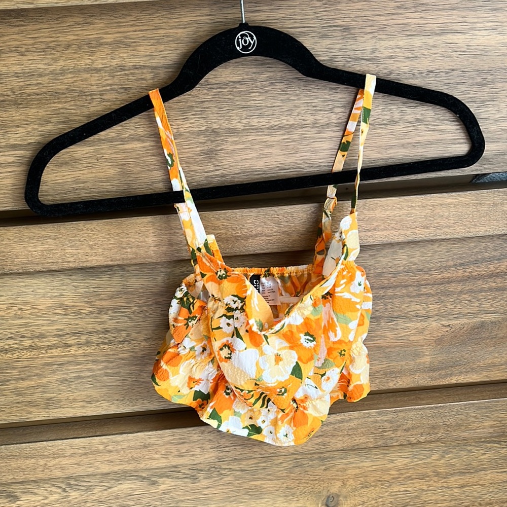 Floral orange, spaghetti strap crop top